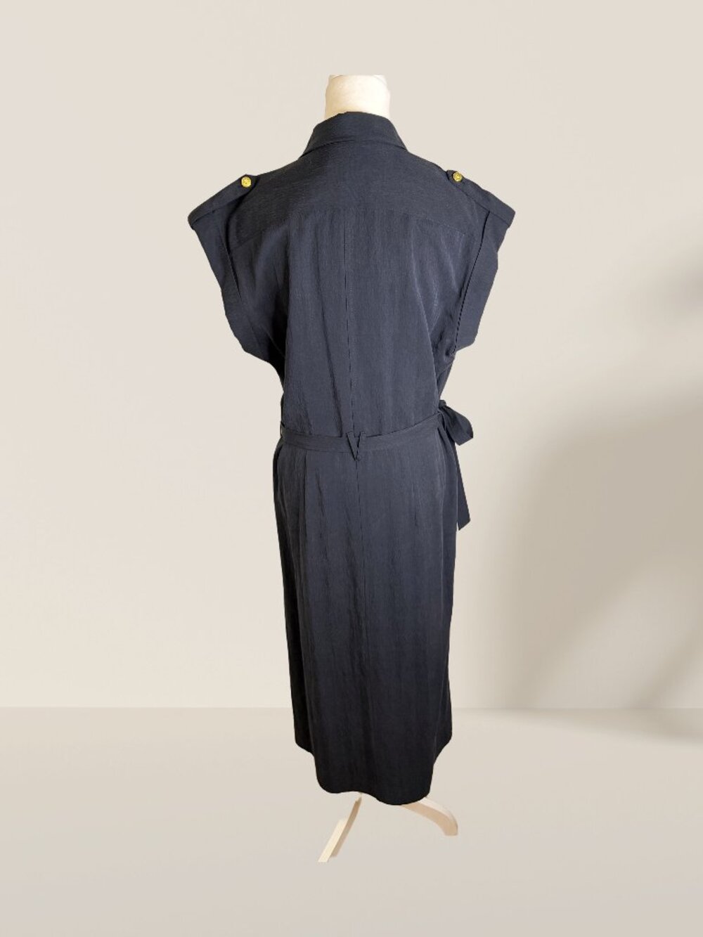 rag & bone Navy Roxanne Sleeveless Shirt Dress Size M | Gold Buttons Belted Midi - Picture 7 of 10